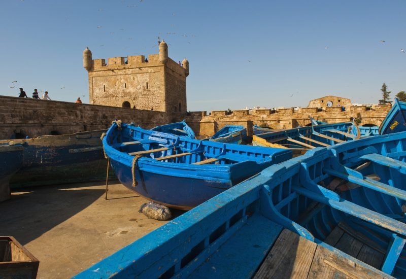 Blue fishing boats in Essaouira Port, formerly Mogador, Morocco, North Africa, Africa